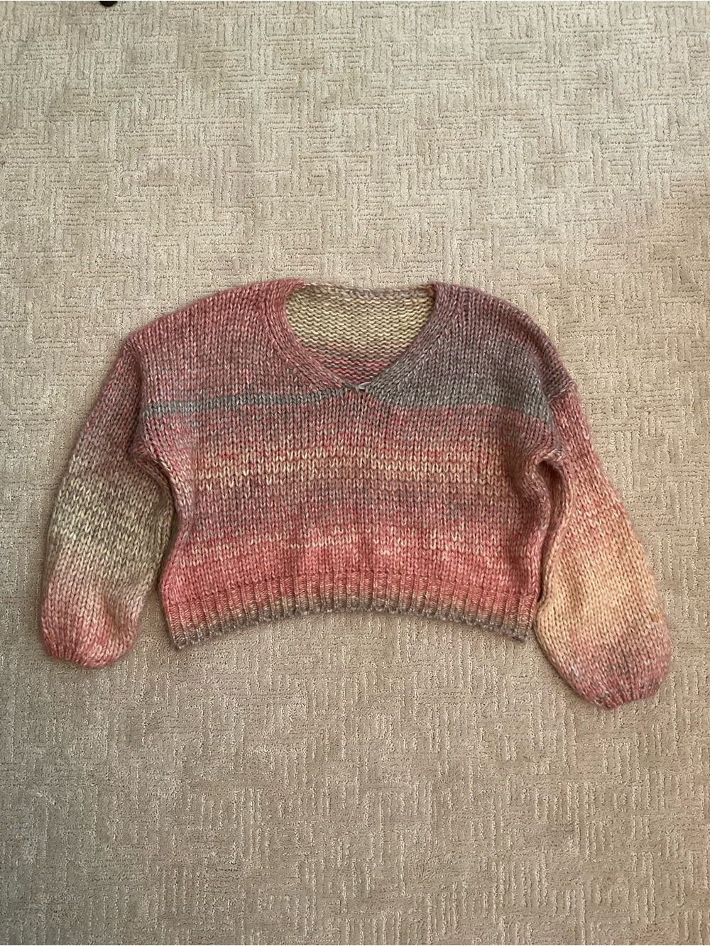 Handmade Women Sweater Cropped Oversized L/XL EUC Boho Cozy Cottagecore Chunky